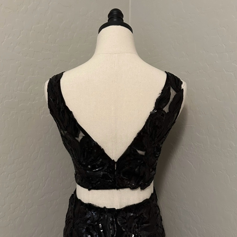 NEW JOVANI SZ 6 BLACK TWO PIECE ILLUSION SEQUIN TULLE FORMAL EVENING GOWN - Picture 9 of 14